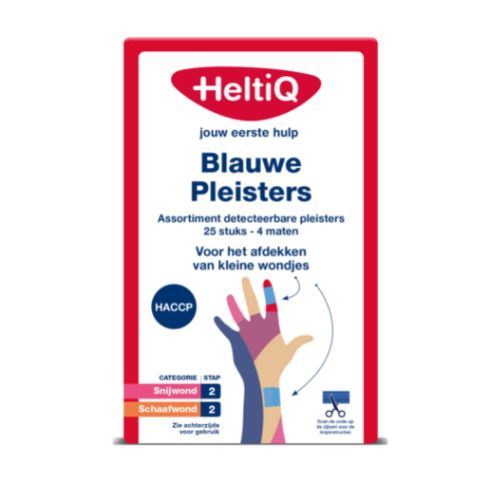 HeltiQ Blauwe Pleisters Detecteerbaar 4 maten, 1 karton 25 stuks 