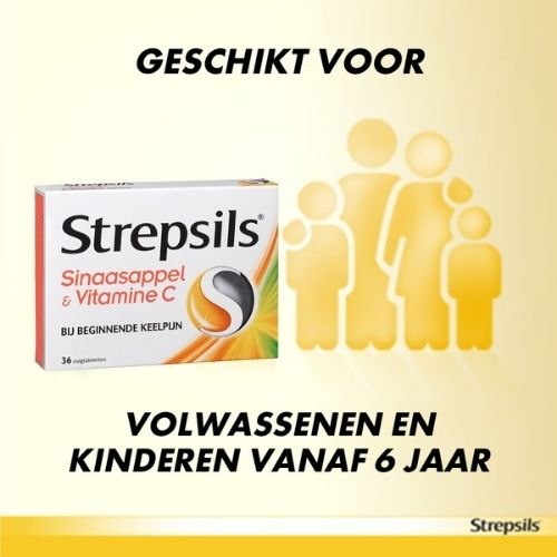 Strepsils Sinaasappel & Vitamine C Zuigtabletten 36 stuks